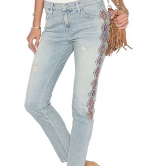 SANDRINE ROSE Size 27 Light Embroidered Skinny Boyfriend Jeans - Picture 2 of 7